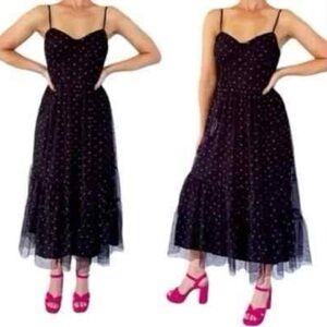 Betsey Johnson Raven Black Tulle Metallic Pink Lip Print Dress
